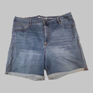 Wall Flower Womens Plus Size 24 High Rise Denim Shorts Blue Cuffed